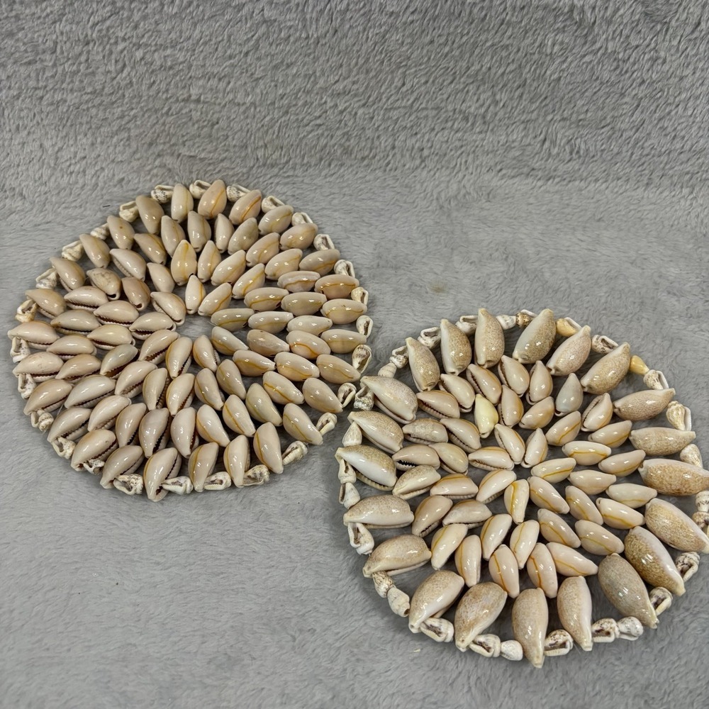 Pair Natural Seashell Trivets Woven Shell Hot Pads Coastal Boho Beach Decor